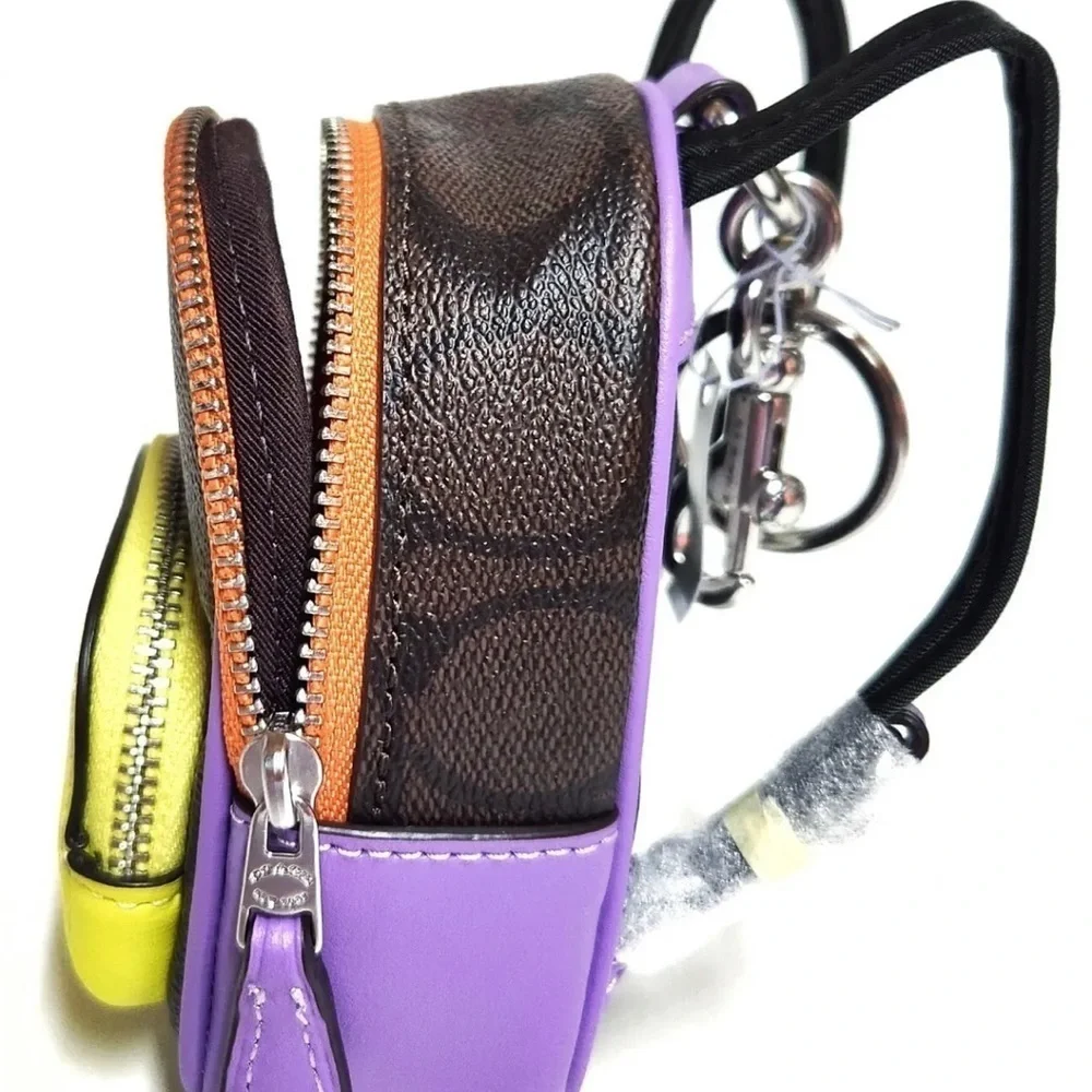 Coach Mini Court Backpack Bag Charm Coated Canvas Brown Iris Multi Leather NWT